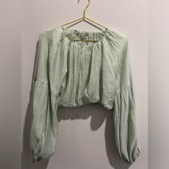 NWT Emory Park Mint Colored Cropped Blouson Long Sleeve Top - Picture 2 of 9